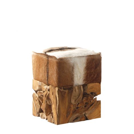 ТАБУРЕТКА КОЖА И ДЪРВО САФАРИ