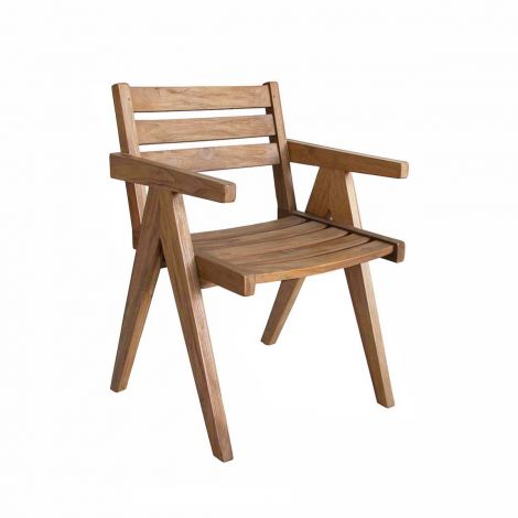 Модерен градински стол от тиково дърво подходящ за външни условия.